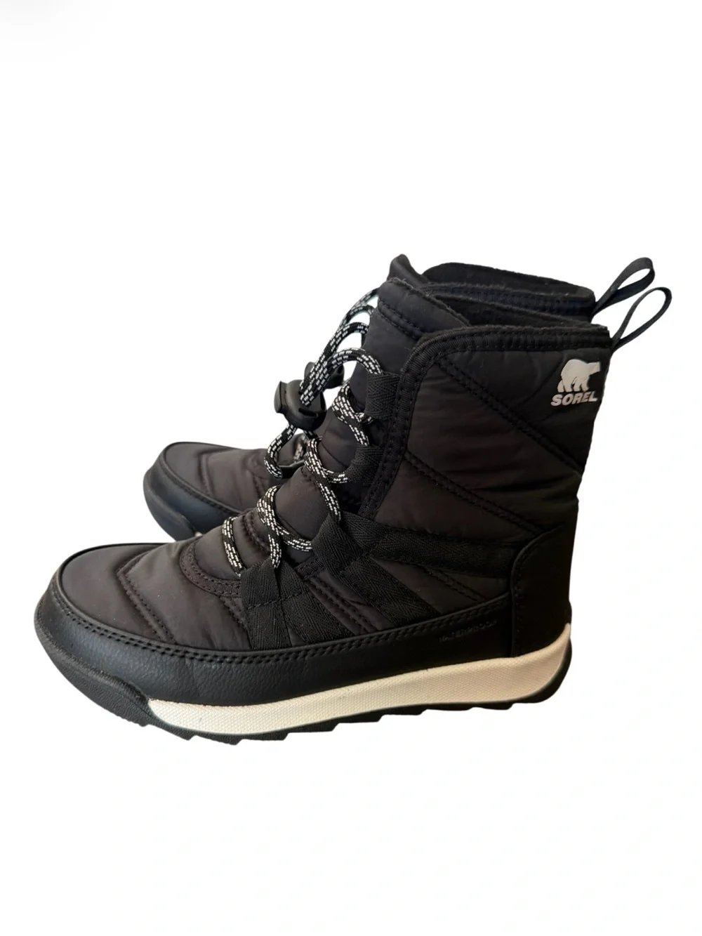 Sorel Youth Whitney II  Black and White Lace-Up Winter Boots -Size 1 NWOT